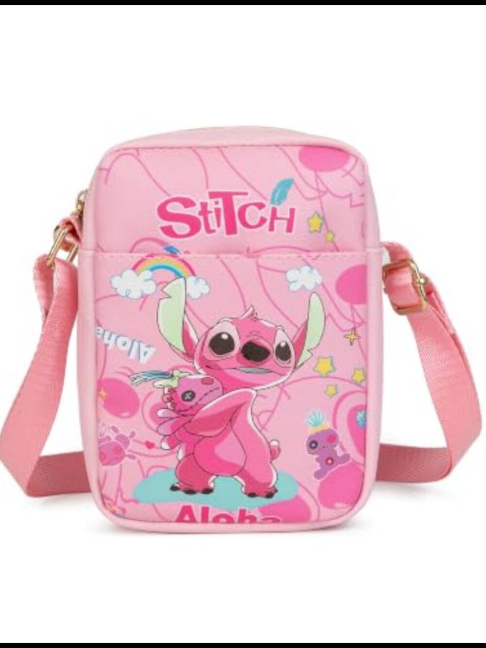 Stitch Cartoon Mini Crossbody Bag PU Shoulder Bag Zip Purse